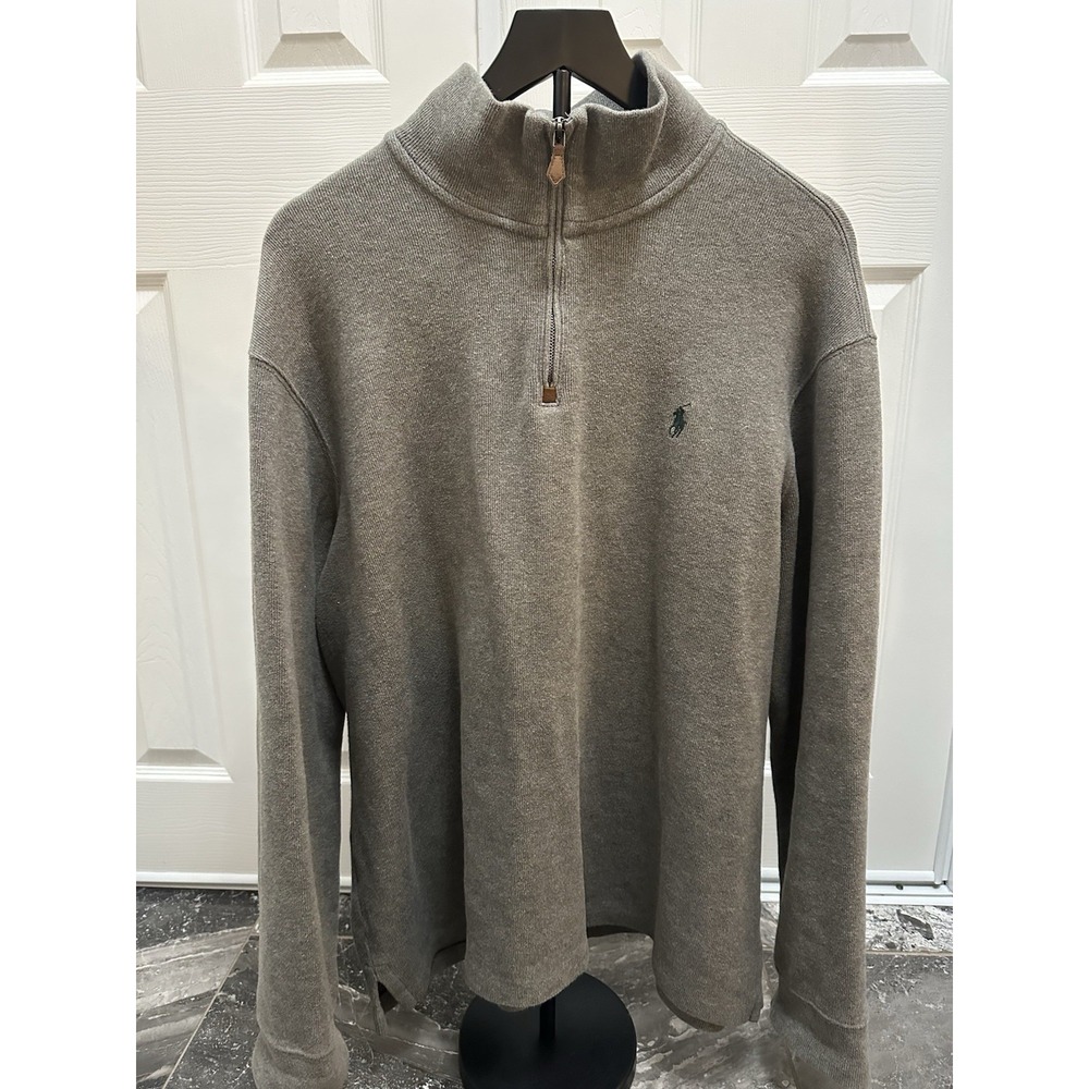 Polo Ralph Lauren Quarter-Zip‎ Pullover Mens 2XL Cream Sweater Green Pony Logo